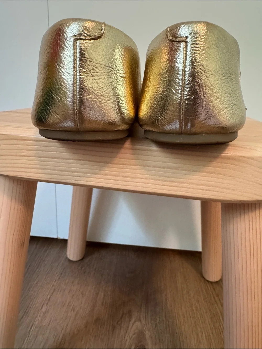 ZARA Girls Metallic Gold Mary Jane Ballet Flats with Bow (Size EU 27)